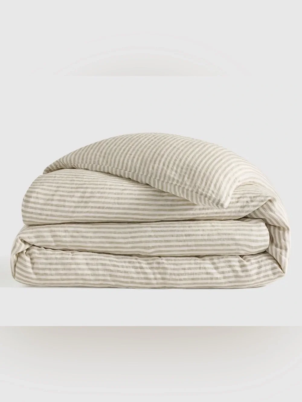 Quince European Linen Duvet Cover- willowleaf/white stripe- king